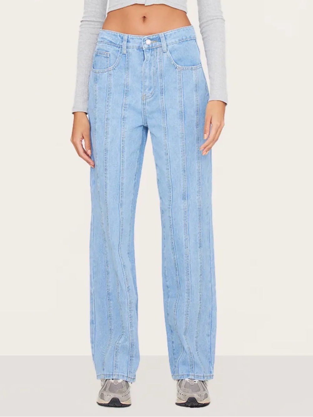 NWT PrettyLittleThing Light Blue Vertical-Seam Straight Leg Jeans